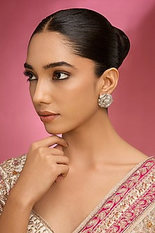 White Finish Kundan Polki & Pearl Stud Earrings