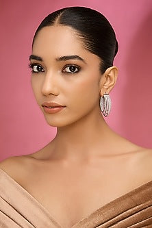 White Finish Kundan Polki & Pearl Hoop Earrings