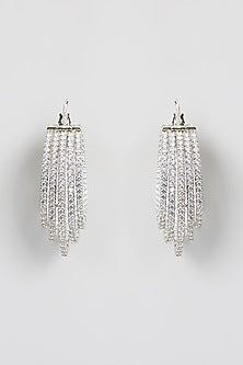 White Finish Kundan Polki & Pearl Hoop Earrings