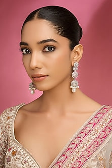 White Finish Kundan Polki & Pearl Dangler Earrings