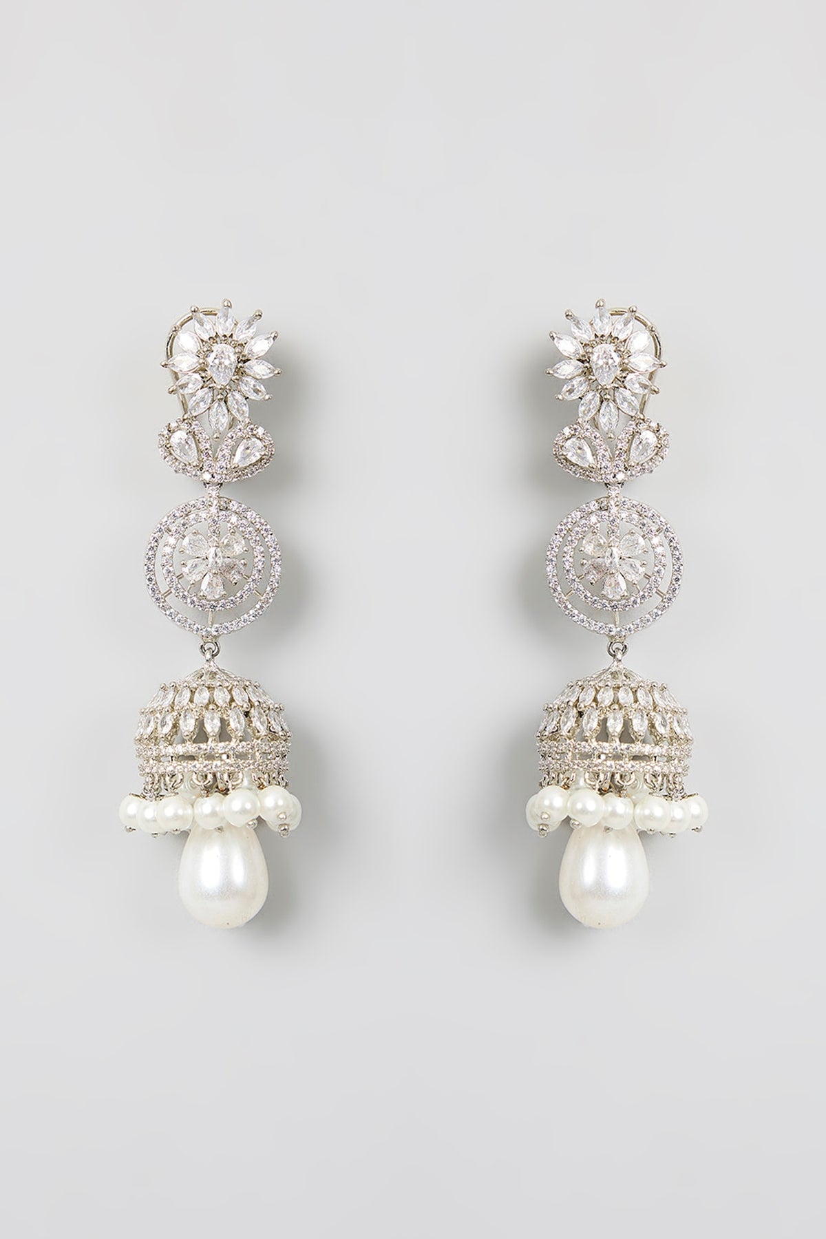 White Finish Kundan Polki & Pearl Dangler Earrings