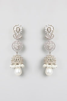 White Finish Kundan Polki & Pearl Dangler Earrings