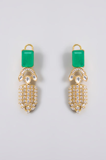 Gold Finish Kundan Polki & Green Stone Choker Necklace Set