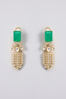 Gold Finish Kundan Polki & Green Stone Choker Necklace Set