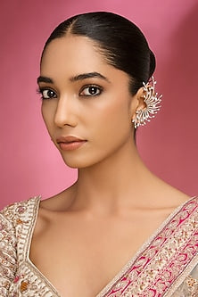 Gold Finish Kundan Polki & Pearl Stud Earrings