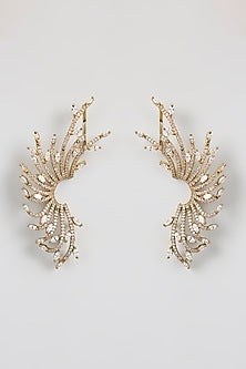 Gold Finish Kundan Polki & Pearl Stud Earrings
