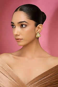 Gold Finish Kundan Polki Stud Earrings