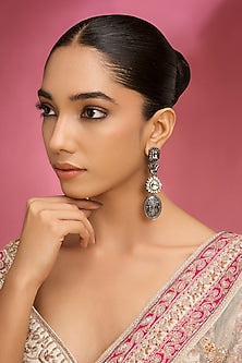 Gold Finish Black Kundan Polki Dangler Earrings