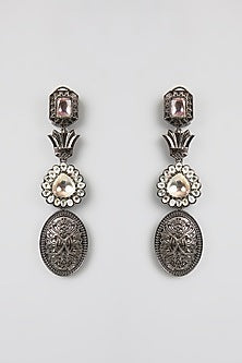 Gold Finish Black Kundan Polki Dangler Earrings
