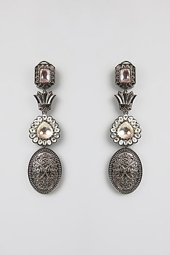 Gold Finish Black Kundan Polki Dangler Earrings