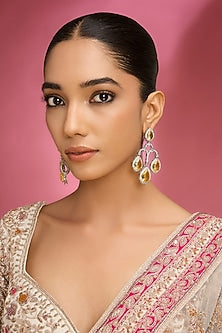 Gold Finish Kundan Polki & Yellow Stone Chandbali Earrings