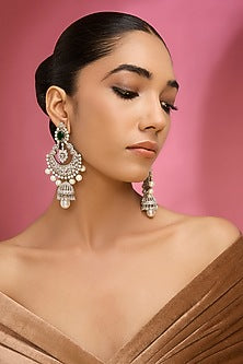 Gold Finish Kundan Polki & Pearl Chandbali Earrings