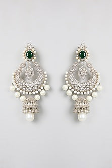 Gold Finish Kundan Polki & Pearl Chandbali Earrings