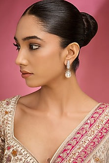 White Finish Kundan Polki & Pearl Stud Earrings
