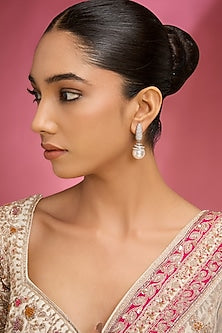 White Finish Kundan Polki & Pearl Stud Earrings