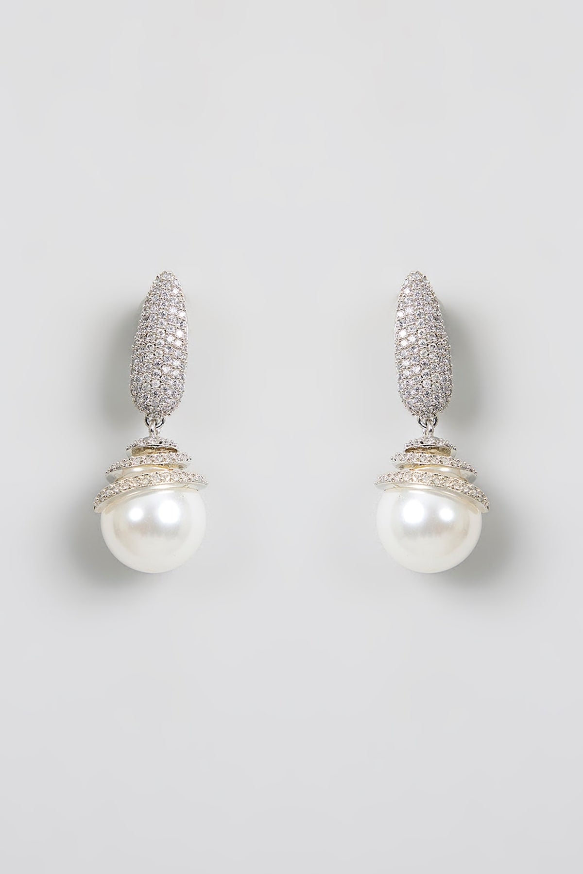 White Finish Kundan Polki & Pearl Stud Earrings