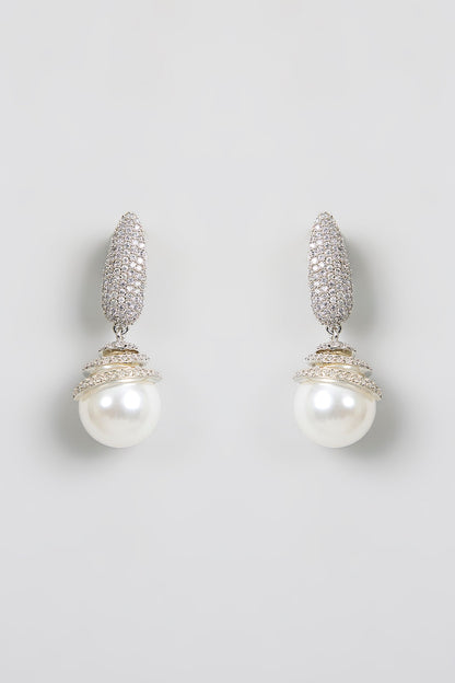 White Finish Kundan Polki & Pearl Stud Earrings