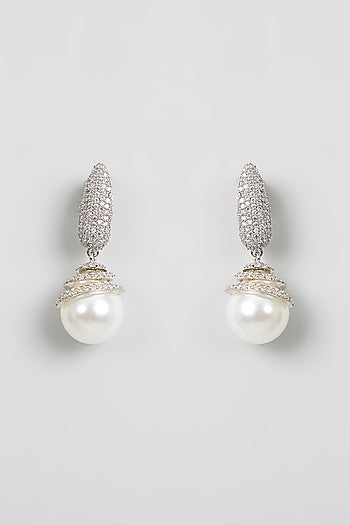 White Finish Kundan Polki & Pearl Stud Earrings