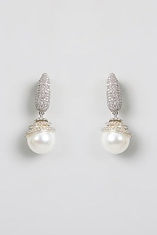 White Finish Kundan Polki & Pearl Stud Earrings