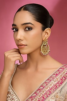 Gold Finish Kundan Polki & Pearl Chandbali Earrings