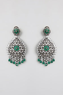 Gold Finish Green Kundan Polki & Pearl Chandbali Earrings