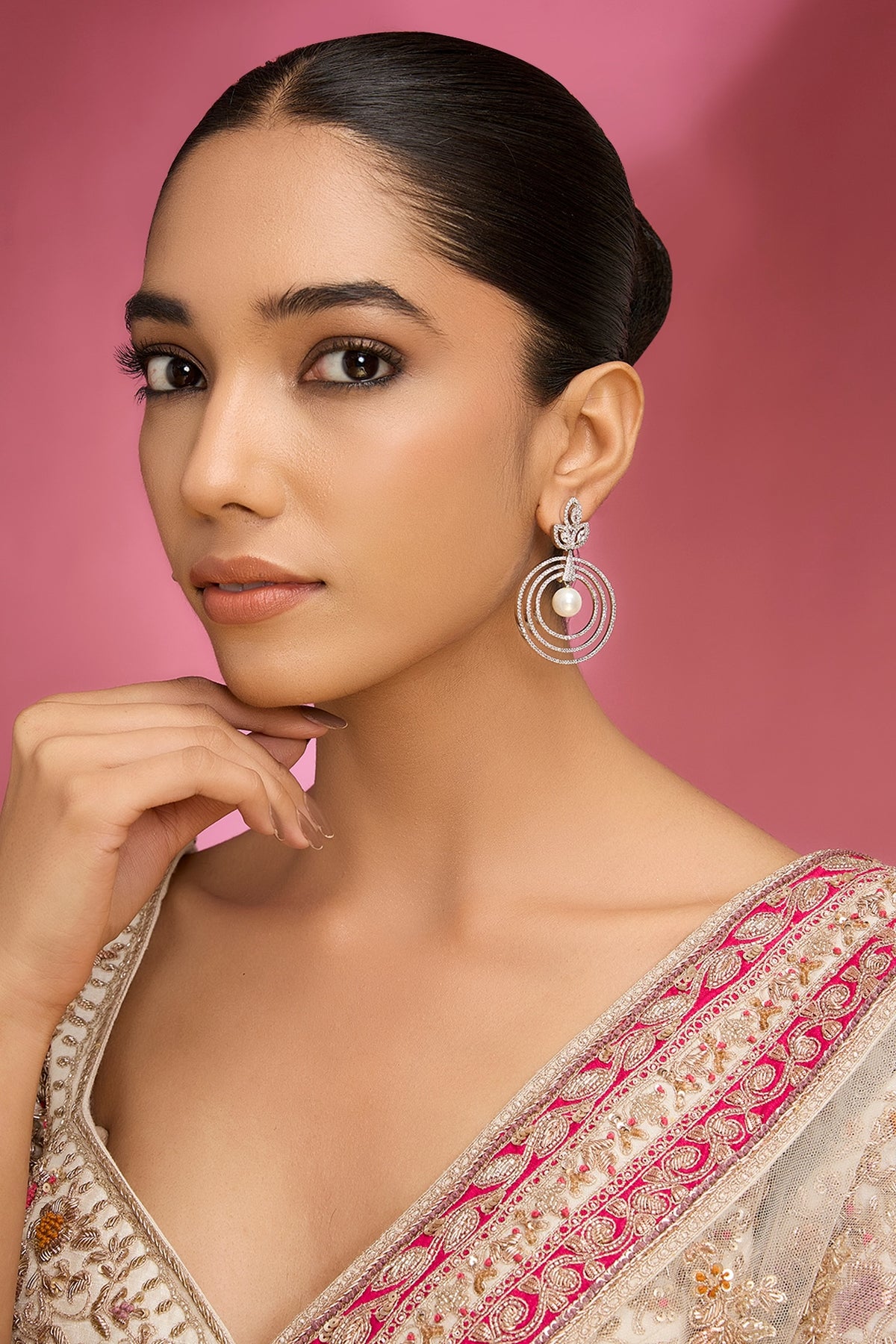 Gold Finish Kundan Polki Chandbali Earrings