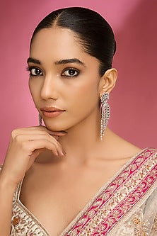 Silver Finish Kundan Polki Dangler Earrings