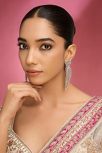 Silver Finish Kundan Polki Dangler Earrings