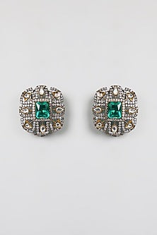 Gold Finish Kundan Polki & Green Gemstone Stud Earrings