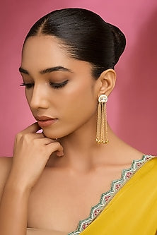 Gold Finish Kundan Polki & Golde Beaded Dangler Earrings