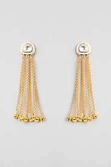 Gold Finish Kundan Polki & Golde Beaded Dangler Earrings