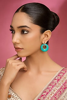 Turquoise White Stone Hoop Earrings