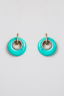 Turquoise White Stone Hoop Earrings