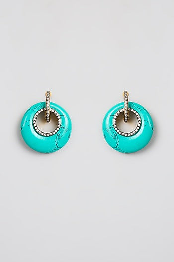 Turquoise White Stone Hoop Earrings