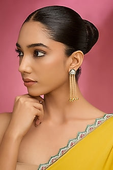 Gold Finish Kundan Polki & Golde Beaded Dangler Earrings