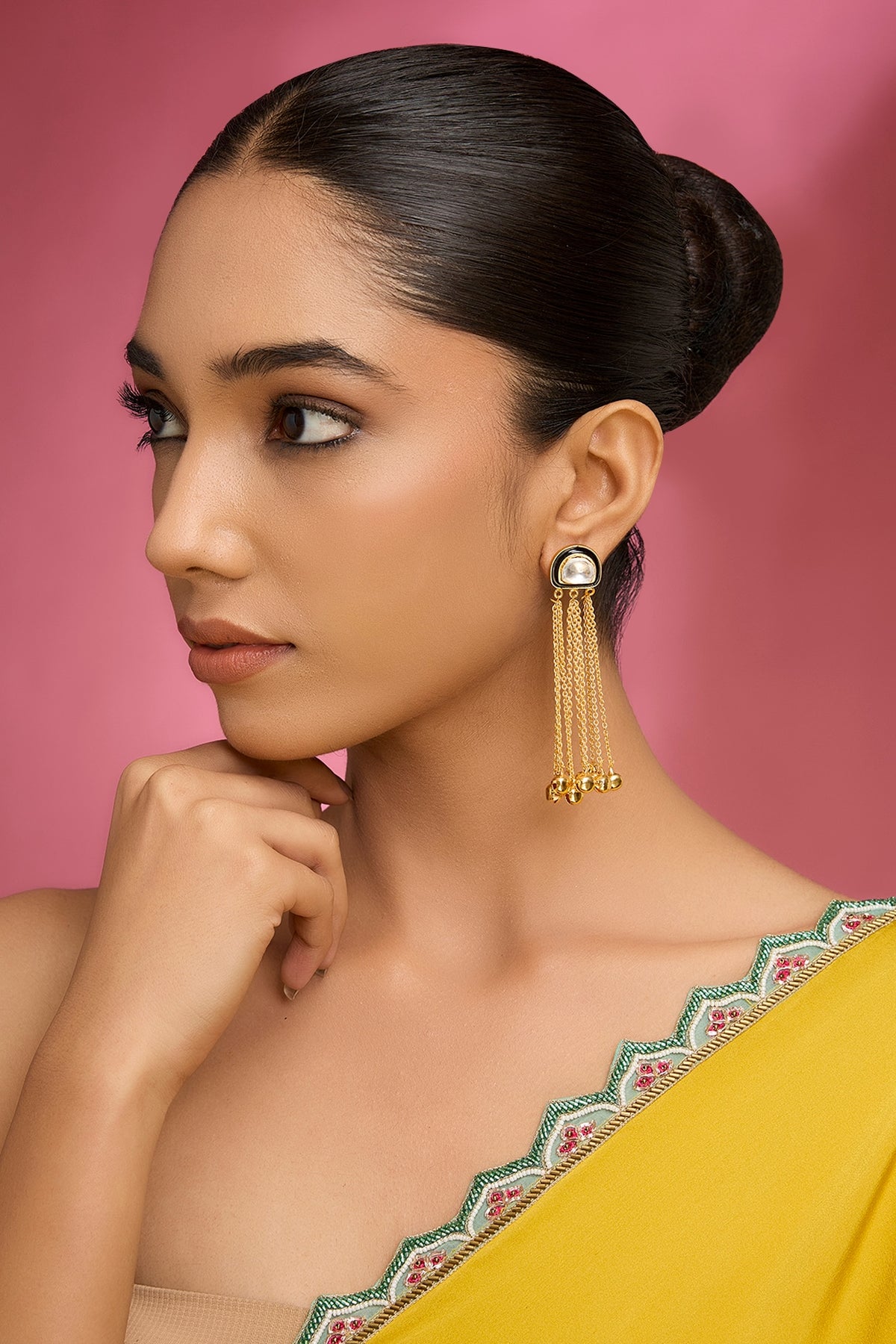 Gold Finish Kundan Polki & Golde Beaded Dangler Earrings