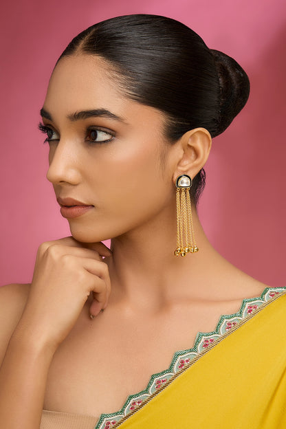 Gold Finish Kundan Polki & Golde Beaded Dangler Earrings