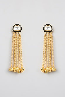 Gold Finish Kundan Polki & Golde Beaded Dangler Earrings