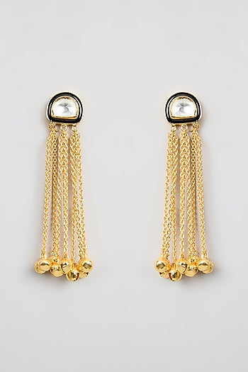 Gold Finish Kundan Polki & Golde Beaded Dangler Earrings