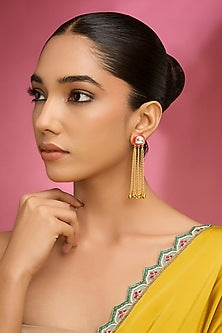 Gold Finish Kundan Polki & Golde Beaded Dangler Earrings