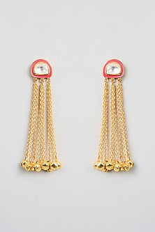 Gold Finish Kundan Polki & Golde Beaded Dangler Earrings