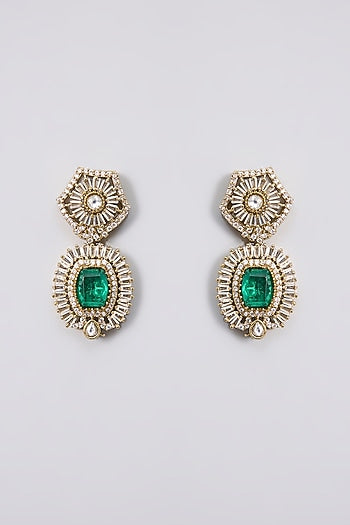 Gold Finish Kundan Polki & Emerald Stone Choker Necklace Set