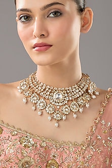 Gold Finish White Stone Necklace