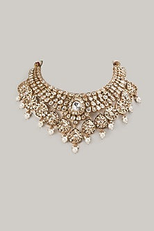 Gold Finish White Stone Necklace