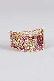 Antique Gold Finish Floral Kundan Polki & Ruby Stone Cuff