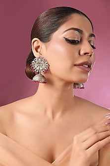 Gold Finish Kundan Polki & Ruby Stone Jhumka Earrings