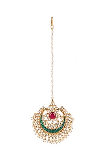 Gold Plated Onyx Stone Maang Tikka