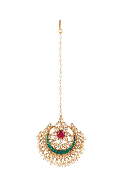 Gold Plated Onyx Stone Maang Tikka
