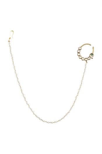 White Finish Nose Ring With Kundan