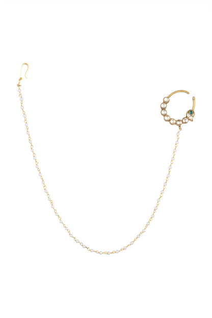 White Finish Nose Ring With Kundan